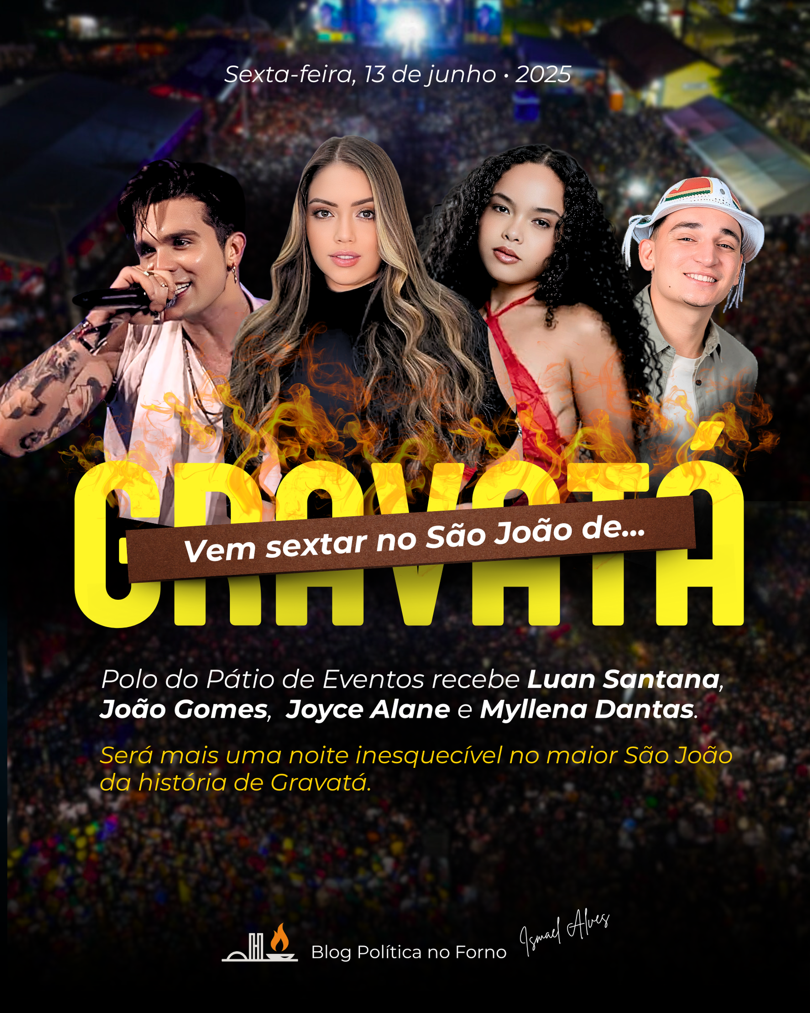 São João de Gravatá tem Luan Santana, João Gomes, Joyce Alane e Myllena Dantas na próxima sexta-feira