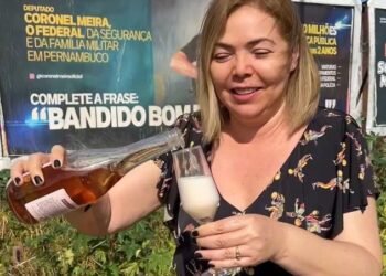 Liana Cirne comemora prisão de Bolsonaro em frente a outdoor de Coronel Meira no Recife
