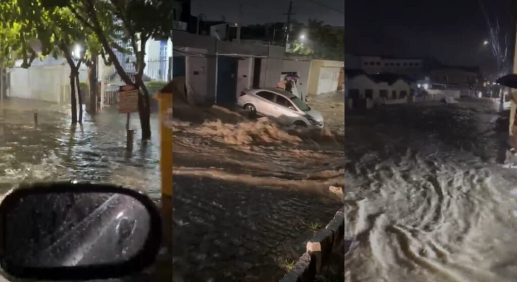 Ruas de Gravatá completamente alagadas após enxurrada intensa com 76 mm de chuva
