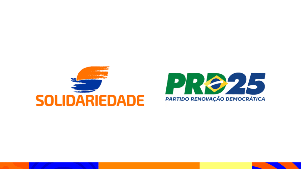 Logotipos oficiais dos partidos Solidariedade e PRD lado a lado sobre fundo branco.