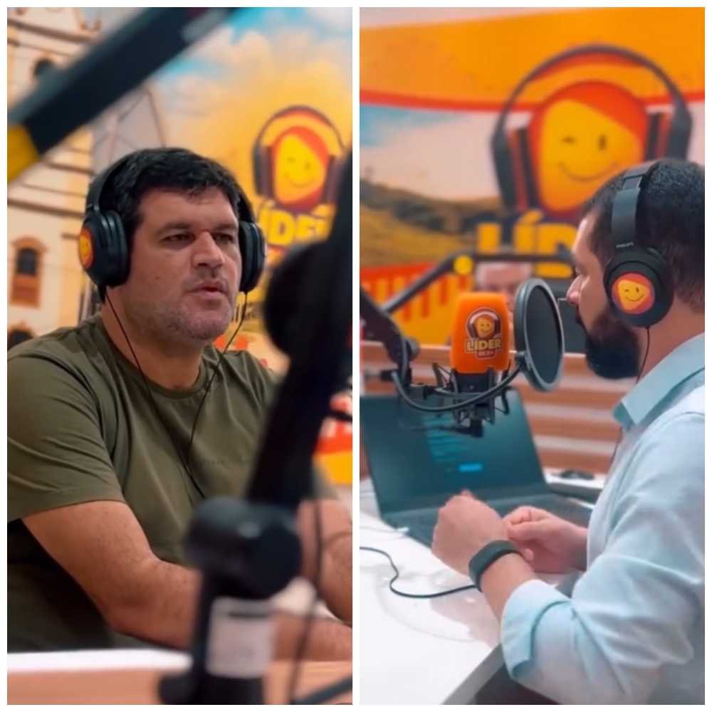 Guiga Nunes, ex-prefeito de Vicência e pré-candidato a deputado federal, concedendo entrevista ao jornalista Ismael Alves no programa Panorama Político da Rádio Líder FM.