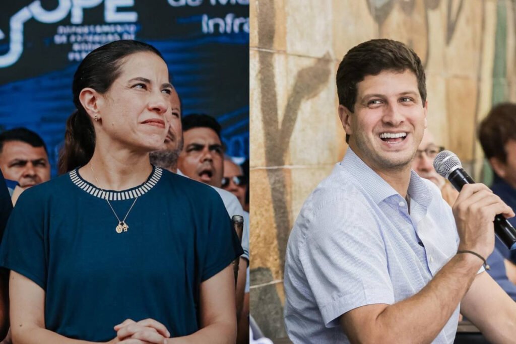 Raquel Lyra e João Campos aparecem em montagem sobre pesquisa AtlasIntel para o Governo de Pernambuco