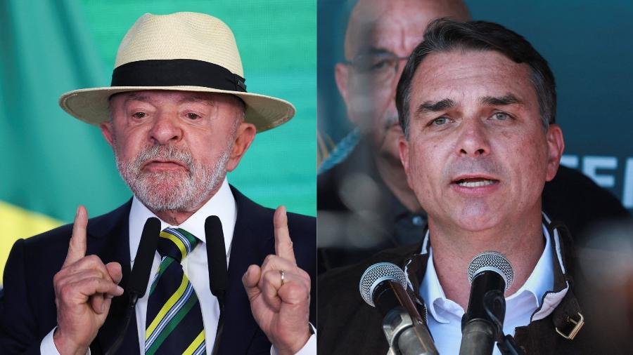 Lula e Flávio Bolsonaro aparecem em montagem que ilustra pesquisa BTG/Nexus para a Presidência em 2026