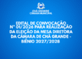 Câmara de Chã Grande realizará eleição da Mesa Diretora para o biênio 2027/2028 nesta sexta-feira (2) Câmara de Chã Grande realizará eleição da Mesa Diretora para o biênio 2027/2028 nesta sexta-feira (2)