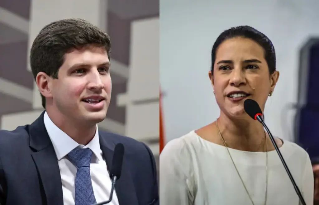 João Campos e Raquel Lyra em montagem sobre pesquisa eleitoral para o Governo de Pernambuco